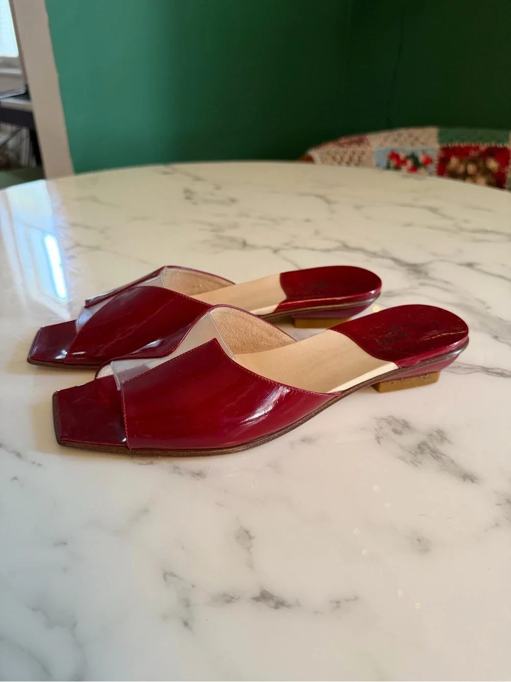 Kate Spade Red Patent Leather Mules Clear Cutout Size 7.5